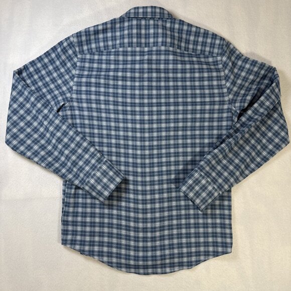 UNTUCKit Mens Medium Blue White Plaid Long Sleeve Button Down Shirt Slim Fit - Picture 5 of 7